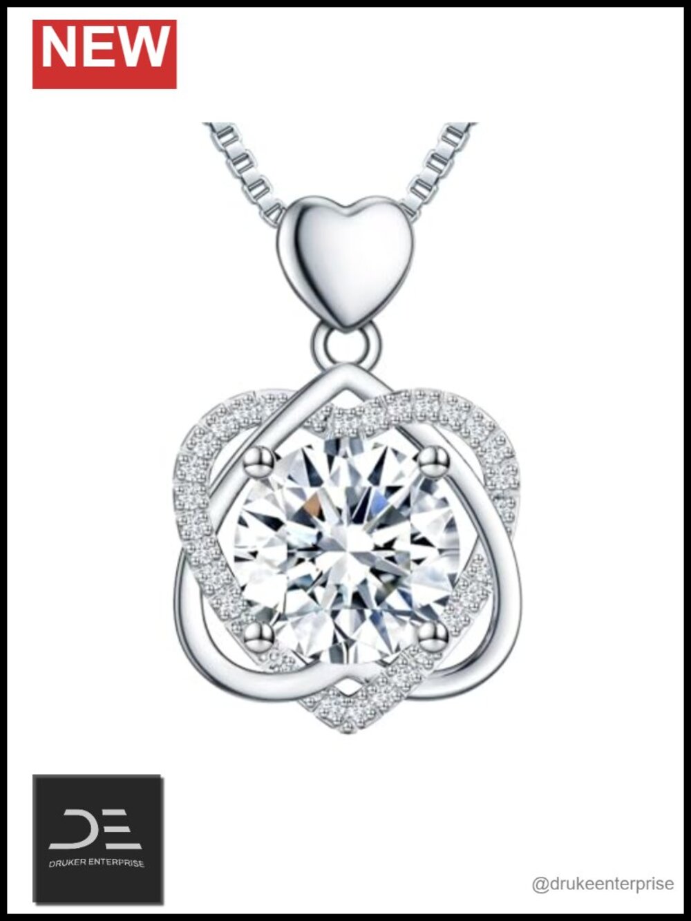 5ct Moissanite Infinity Heart Pendant Necklace Sterling Silver 18-20 inch Gift